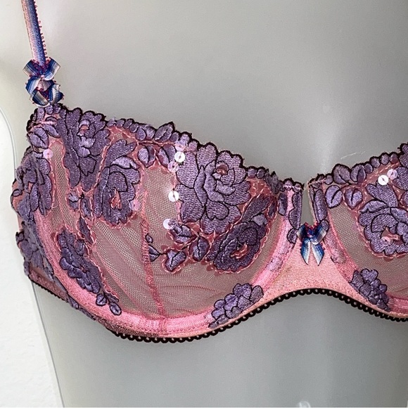 Y2K Victoria’s Secret Angels Sequin Floral Mesh Fairy Bra Pink Purple 34C - Picture 13 of 16